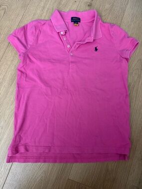Ralph Lauren Polo Knit Polo Shirt in Bright Pink girls size xl 14/16